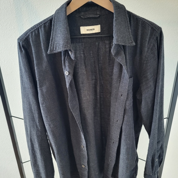 Buck Mason Men's Pacific Twill Flannel Plaid Dark Gray Casual Button Down Shirt - Picture 1 of 6